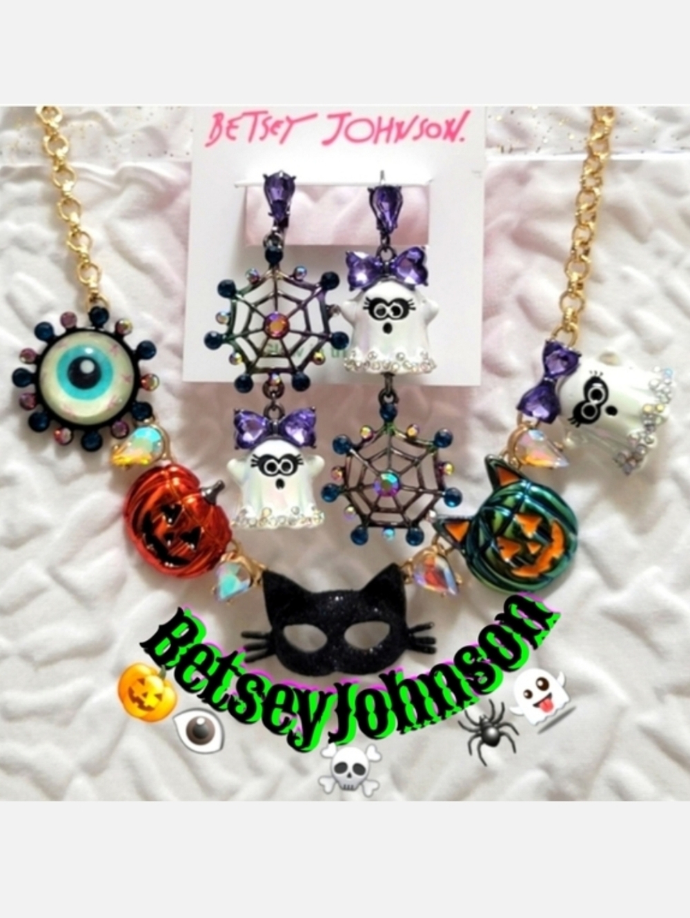 👻Betsey☠️Johnson Multi Charms Glow in the Dark Necklace & Earring Set